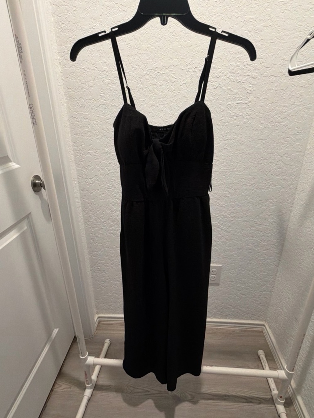 As U Wish Black Textured Top with Tie Detail